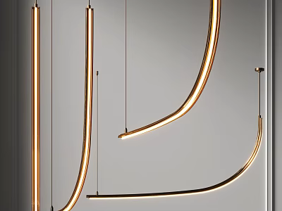 Sleek Modern Curved Pendant Light With Metallic Finish And Warm Illumination 3d model