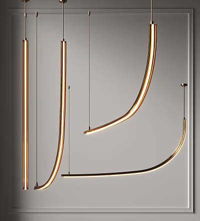 Sleek Modern Curved Pendant Light With Metallic Finish And Warm Illumination 3d model