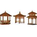 Traditional Chinese Wooden Pavilions With Different Roof Styles And Structures