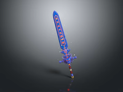 Decorative Sword with Blue Blade and Red Intricate Patterns Ornate Hilt Design for Fantasy Gaming Collection 3d model