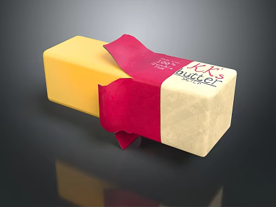 Ornament Decoration Set Featuring Yellow Cream Rectangular Box Red Ribbon and Bakechef Text Design 3d model