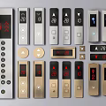 Various Elevator Button Control Panels With Digital Displays And Metallic Finishes