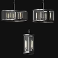 Modern Industrial Chandelier with Circular Metal Frame and Exposed Bulbs for Interior Lighting