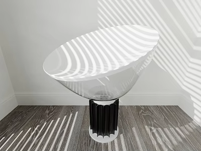 Clear Shade Table Lamp With Black Base On Wooden Floor White Wall Light Shadows 3d model