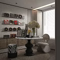 Stylish Interior Space With Vinyl Records Bookshelf Open Book White Bouquet And Zebra Stool