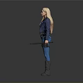 Woman With Blonde Long Hair Wearing Blue Jacket White Top Blue Jeans And Boots