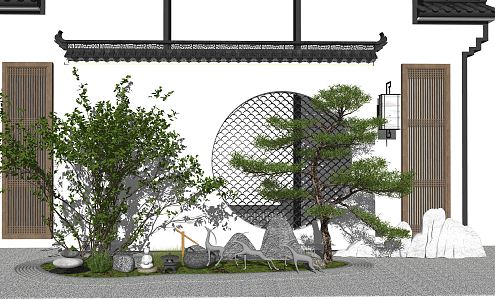 New Chinese style landscape sketch courtyard landscape 3d model