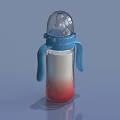 Practical Baby Bottle With Blue Handles Transparent Body Measurement Scale And Red Gradient Base