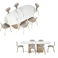 Oval Marble Top Dining Table Set With Light Gray Metal Leg Chairs 3d model