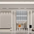Modern Reception Desk Interior Design With Marble Counter Lighting Fixtures And Sofa Seating