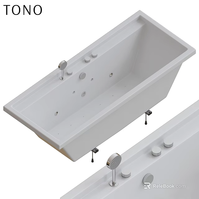 White Bathtub With Massage Jets Modern Faucet Drain And Elegant Design 3d model 