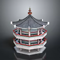 Traditional Chinese Pavilion Architecture With Multi Layered Structure Red Railings And Gray Roof