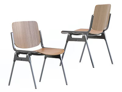 Modern Minimalist Dining Chairs With Wooden Backrest Seat And Metal Frame 3d model