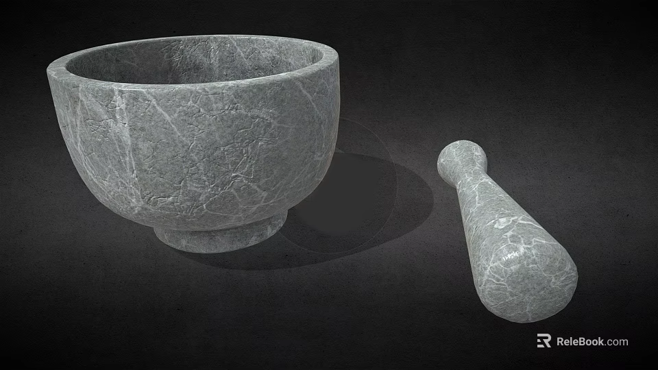 Elegant Textured Marble Decorative Ornament Set with Mortar and Pestle Decor Pieces 3d model 