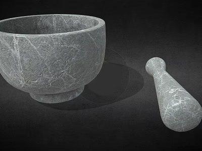 Elegant Textured Marble Decorative Ornament Set with Mortar and Pestle Decor Pieces 3d model