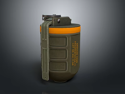 Green And Orange Hand Grenade With Cylindrical Body Pull Ring And Text Markings 3d model