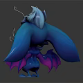 Cute Fantasy Creature Character With Blue Purple Large Wings Big Eyes And Fluffy Mane