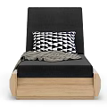 Modern Sofa Bench With Wooden Frame Black Cushion Black White Geometric Pillow And Gray Blanket