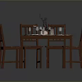 Modern Wooden Dining Table Set With Four Chairs And Tableware Decorations