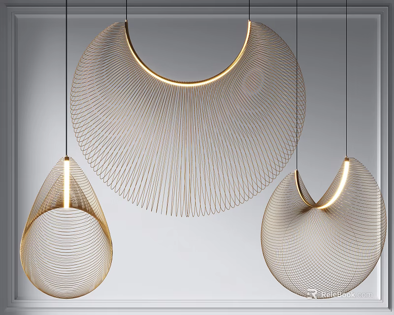 Modern Metallic Wire Chandeliers With Hollow Structure And Warm Light For Elegant Interior 3d model 