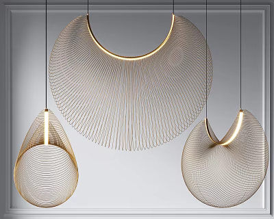 Modern Metallic Wire Chandeliers With Hollow Structure And Warm Light For Elegant Interior 3d model