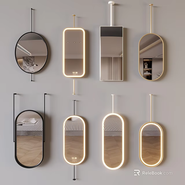Modern Various Shapes of Mirrors with Stylish Frames and Wall Mounted Design 3d model 