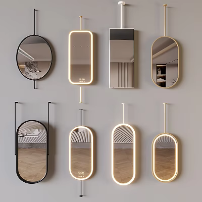 Modern Various Shapes of Mirrors with Stylish Frames and Wall Mounted Design 3d model