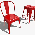 Red Metal Leisure Chair And Stool Modern Design For Casual Seating