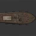 Small Fishing Boat With Mast Crane Cabin And Brown Hull Design