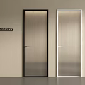 Modern Interior Swing Doors Featuring Vertical Striped Glass And Black Silver Frames 3d model