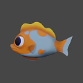 Cute Orange Cartoon Fish With Big Eyes On Blue Background