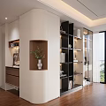 Modern Decorative Cabinet In Bright Living Room With Books Decor And Potted Plant