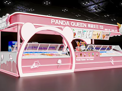 Pink Panda Queen Mall Ice Cream Shop With Panda Ear Design And Ice Cream Display Cases 3d model