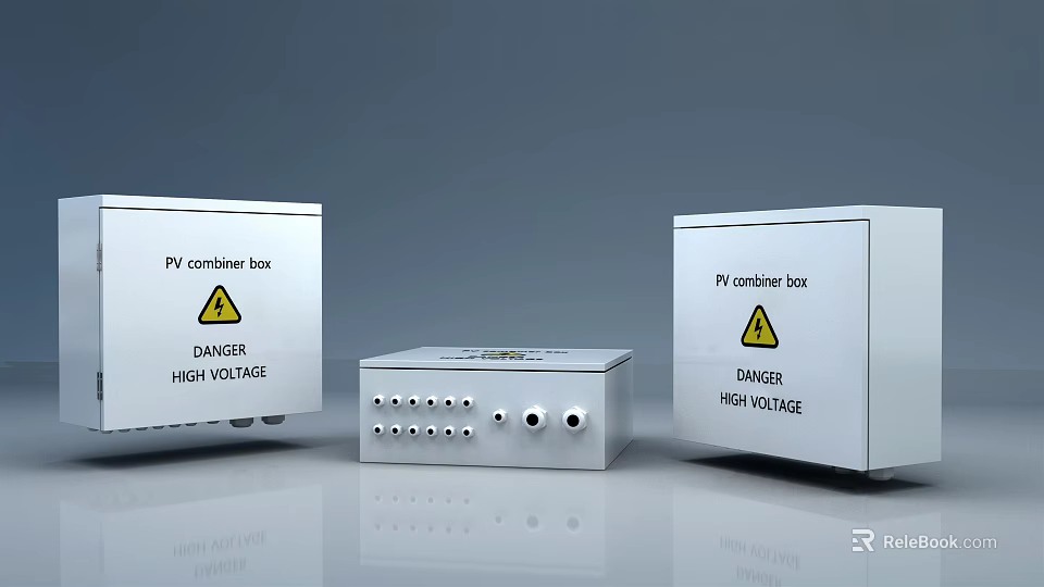 Industrial PV and CA Combiner Boxes with Metal Enclosure and High Voltage Warning Signs 3d model 