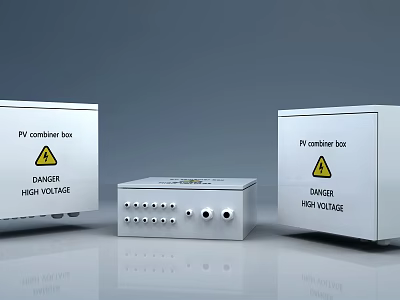 Industrial PV and CA Combiner Boxes with Metal Enclosure and High Voltage Warning Signs 3d model