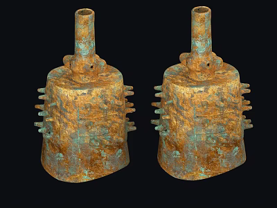 Two Rustic Ceramic Vessels Featuring Decorative Protrusions And Top Holes In Vintage Style 3d model
