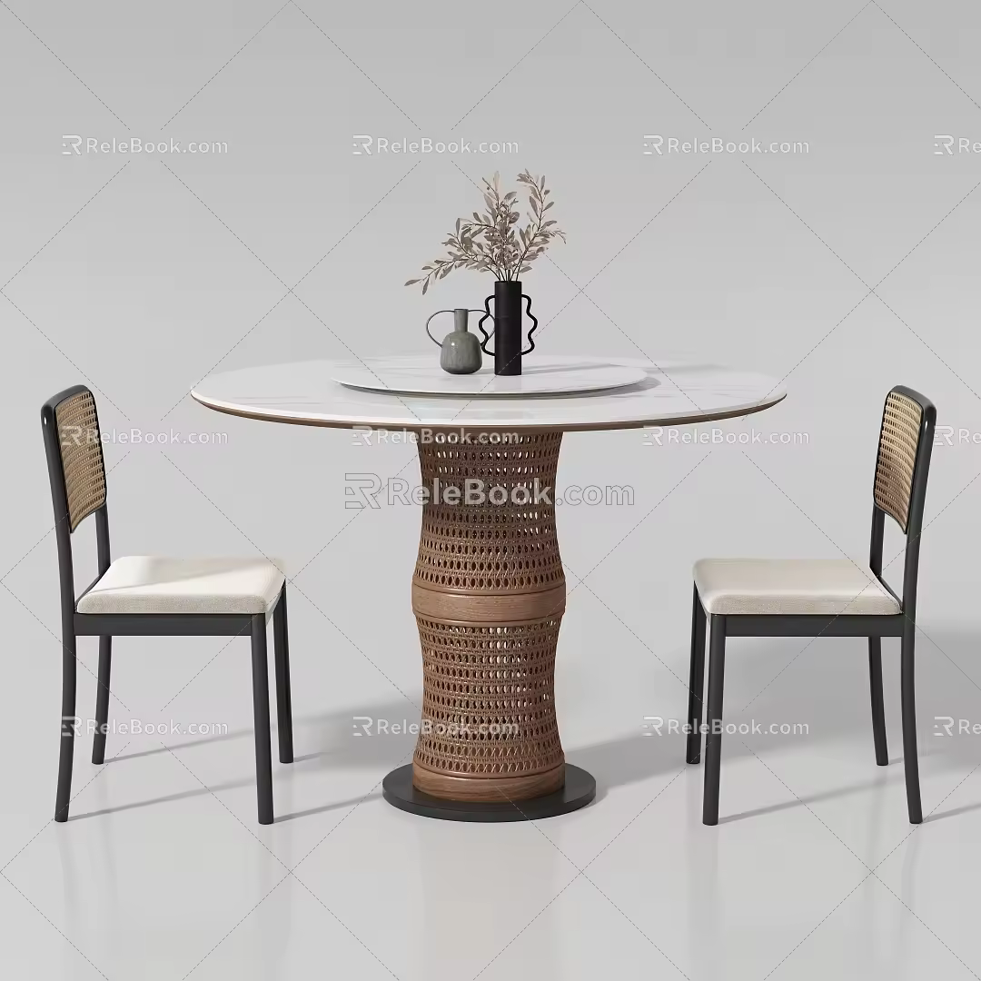Middle-style dining tables and chairs 3d model