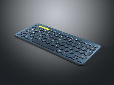 Contemporary Slim Computer Keyboard With Round Keys And Yellow Accents 3d model