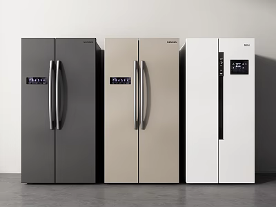 Double Door Refrigerators in Gray Beige White with Digital Display Panels 3d model