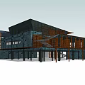 Modern Architectural Design With Wooden Structures Glass Walls Open Terrace And Staircase