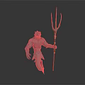 Game Movie Character Blue Skinned Warrior With Silver Armor Holding Golden Trident