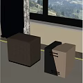 Modern Cube Shaped Stools With Gray Upholstery Black Wood And Metal Handles
