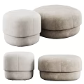 Light Gray Round Velvet Ottoman Stools With Soft Throw Blanket For Modern Living Interior Design