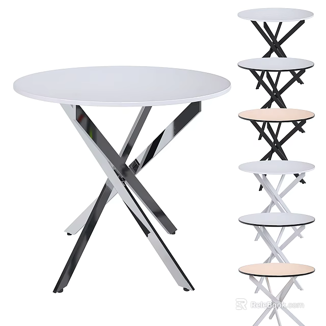 Modern Side Table With White Round Top And Cross Metal Legs In Various Colors 3d model 