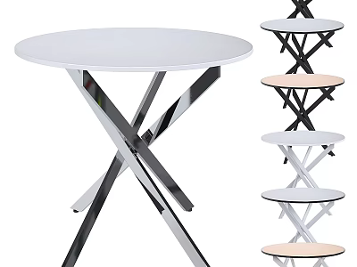 Modern Side Table With White Round Top And Cross Metal Legs In Various Colors 3d model