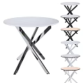 Modern Side Table With White Round Top And Cross Metal Legs In Various Colors