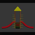 Colorful Playground Equipment with Yellow Roof Red Slide Green Stairs Orange Frame and Climbing Net