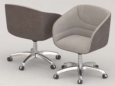 Two Gray And Dark Gray Office Chairs With Curved Backrest Silver Metal Base And Wheels 3d model