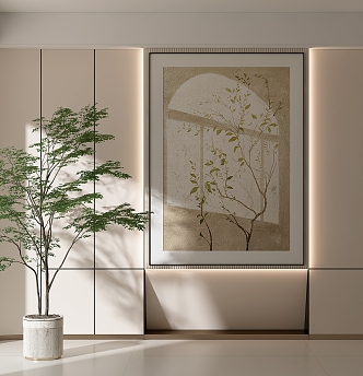 Cream wind decorative painting window painting green plant light and shadow painting 3d model