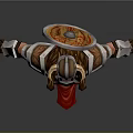 3D Warrior Character in Detailed Metal Leather Armor With Red Cloth Accents